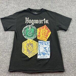 Harry Potter Hogwarts Houses Crest Graphic T-Shirt Black Adult XL Puff Print
